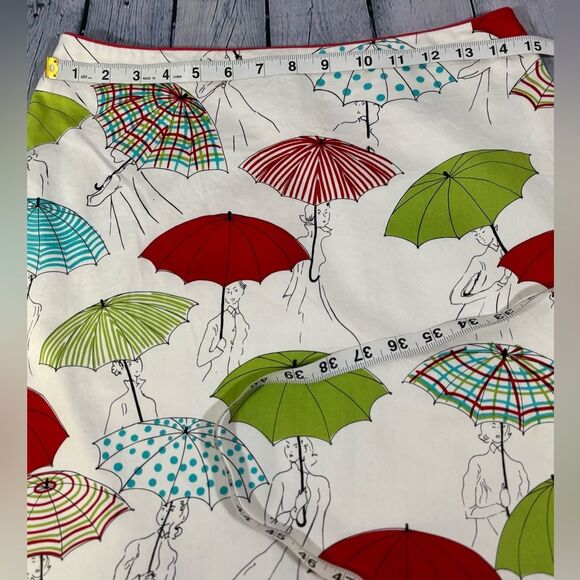 ITW Claude Brown Umbrella Graphic Multicolor Fun Teacher Preppy A-Line Skirt 6 - Picture 8 of 10
